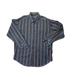 Johnston & Murphy Multicolor Striped Button-Down Shirt Mens XL Long Sleeve